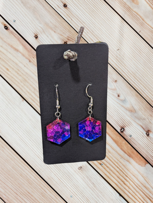 Rainbow Mosaic solid hexagon earrings