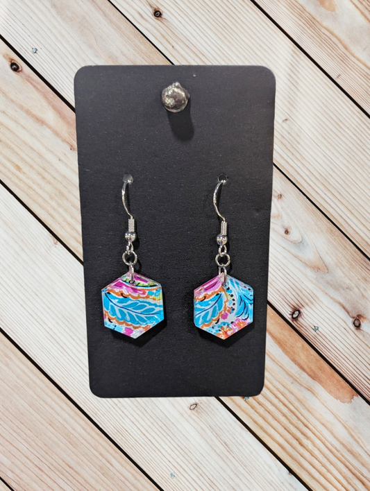 Pretty Paisley solid hexagon earrings